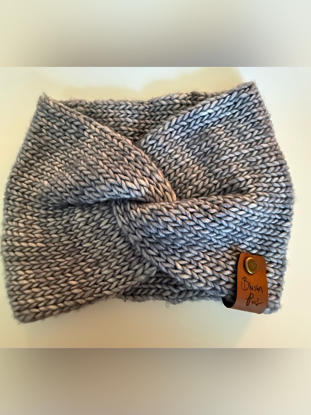 Knitted Twist Headband in Heathered Lavender-Gray